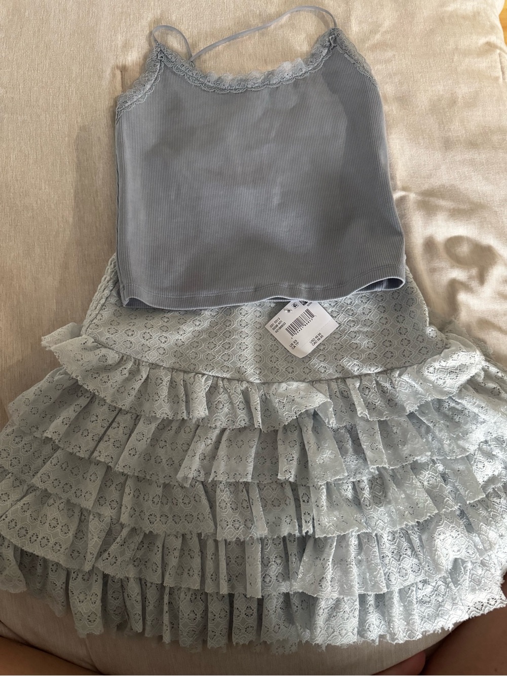 American eagle Light Blue Lace Ruffle Skirt and Tank Set